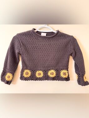Little Co Sunflower Crochet Sweater 4T Boho Cottagecore Girls Knit